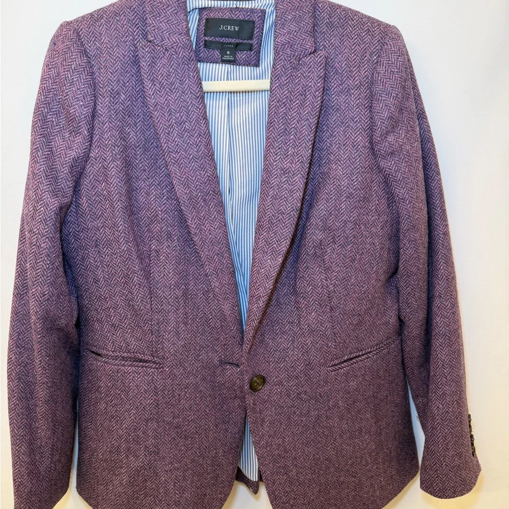 J.Crew Parke Blazer in Purple Herringbone English Wool Jacket 8 EUC - Picture 2 of 7